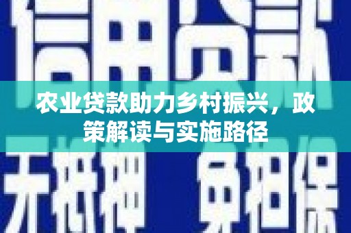 凤台农业贷款助力乡村振兴，政策解读与实施路径